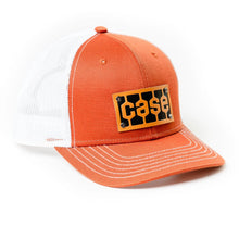 Load image into Gallery viewer, Case Tread Logo Leather Emblem Hat, Orange with Tan Mesh
