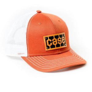 Case Tread Logo Leather Emblem Hat, Orange with Tan Mesh