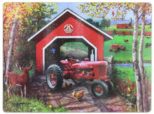 Load image into Gallery viewer, IH Farmall H Tractor with Covered Bridge Glass Cutting Board, 15.5in x 11.75in
