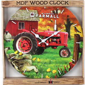 IH Farmall Super M Tractor in Farm Scene MDF Clock, 13.5in Round