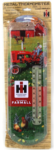 IH Farmall C Tractor in Farm Scene Metal Thermometer, 5.125in x 17.375in
