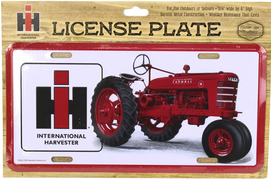 IH Logo with IH Farmall H Tractor Metal License Plate, 11.875in x 6in