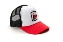 Load image into Gallery viewer, IH Logo Hat, White Foam Front with Red Brim and Mesh Black Back
