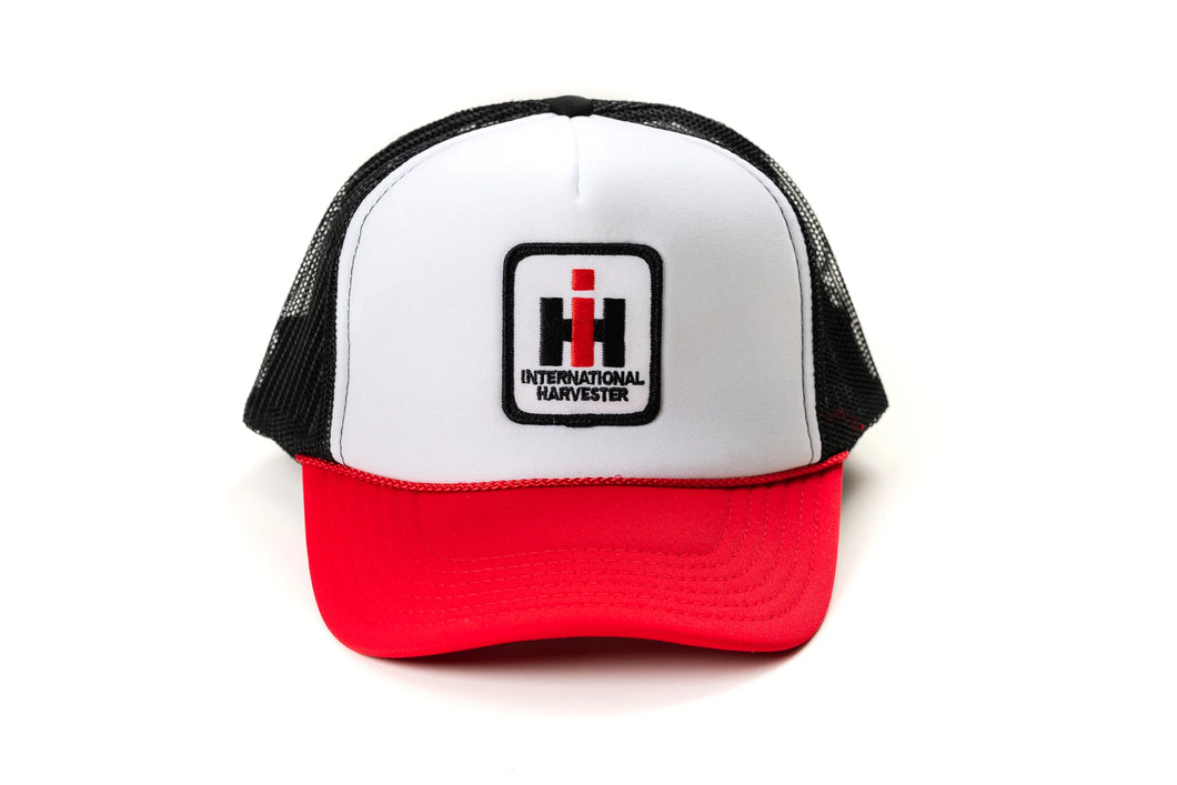 IH Logo Hat, White Foam Front with Red Brim and Mesh Black Back