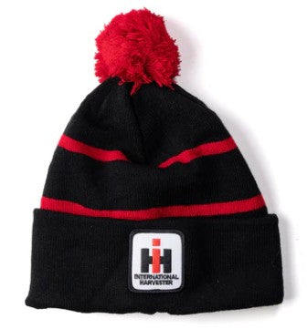 IH Knit Hat, Red & Black with Pom Pom top