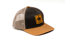 Load image into Gallery viewer, IH Leather Emblem Brown &amp; Tan Trucker Hat
