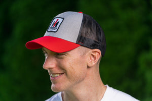 International Harvester IH Logo Hat, Gray with Red Brim and Black Mesh Back