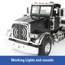 Load image into Gallery viewer, 1/16 BIG ROADS Lights &amp; Sounds Black Peterbilt Model 367 With Grain Trailer
