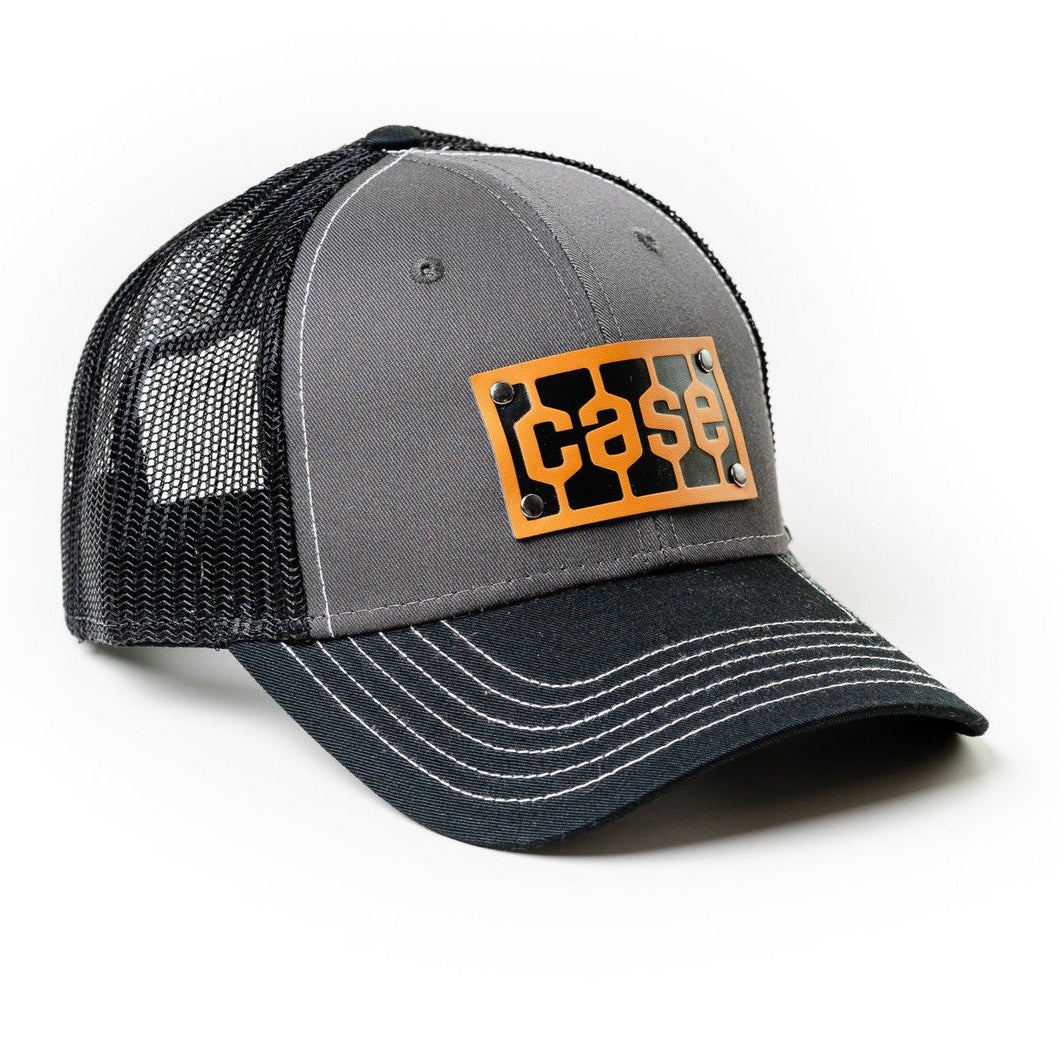 Case Tread Logo Leather Emblem Hat, Gray and Black Mesh