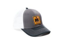 Load image into Gallery viewer, IH Leather Emblem Hat, Gray with White Mesh Back and Black Brim
