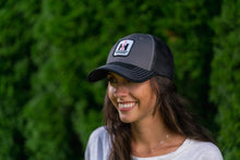 Load image into Gallery viewer, Ladies International Harvester Logo Hat, Pink IH Logo on Gray and Black Mesh Hat
